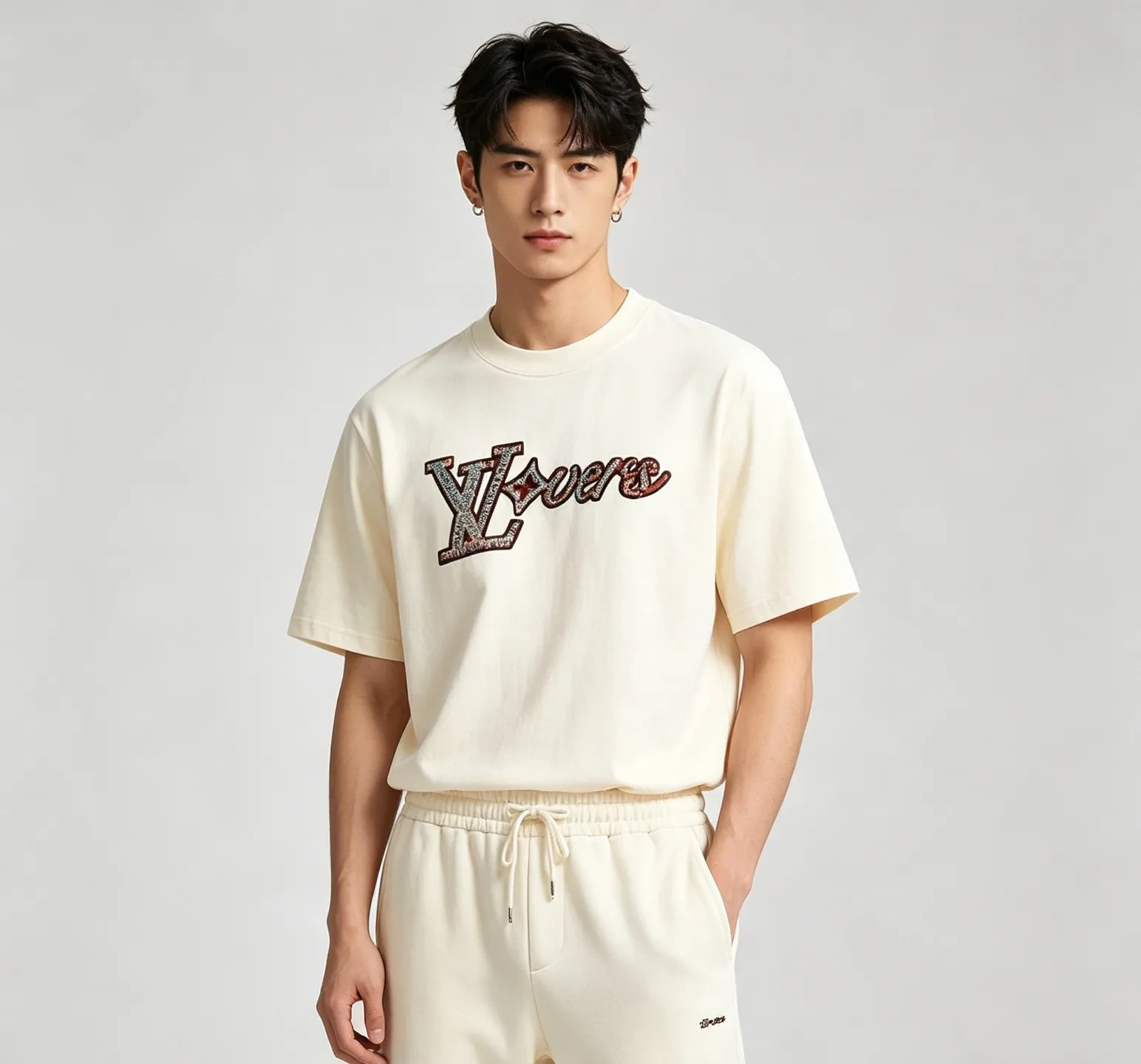Louis Vuitton/Louis Vuitton beaded embroidered monogram short sleeves